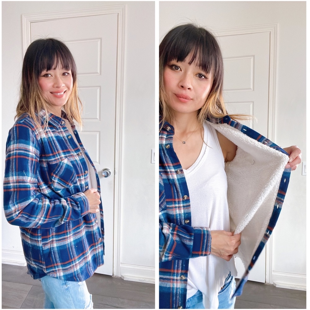 Cozy Sherpa Lined Plaid Jacket Shacket - Picture 2 of 3